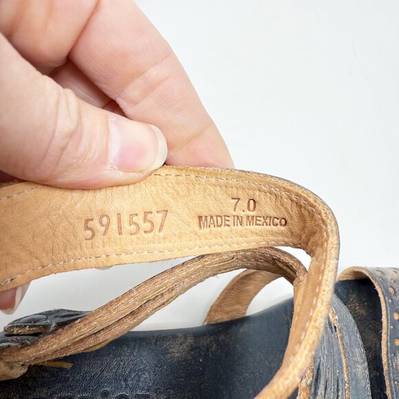 Bed Stu Black Leather Flat Gladiator Sandals Women's 7 Back Zip Made in Mexico - Picture 9 of 10